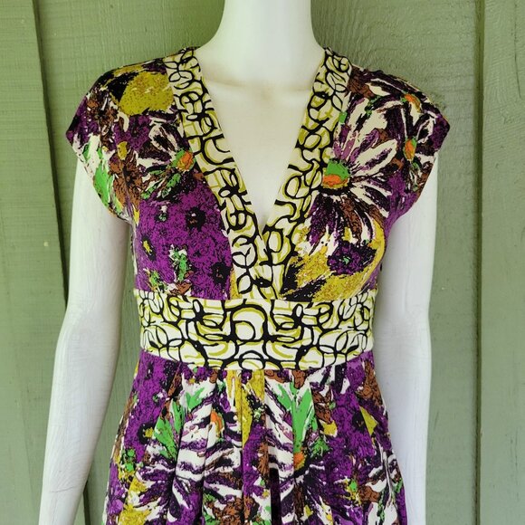 New ALI RO Purple Green Print Dress 0 - Picture 2 of 5